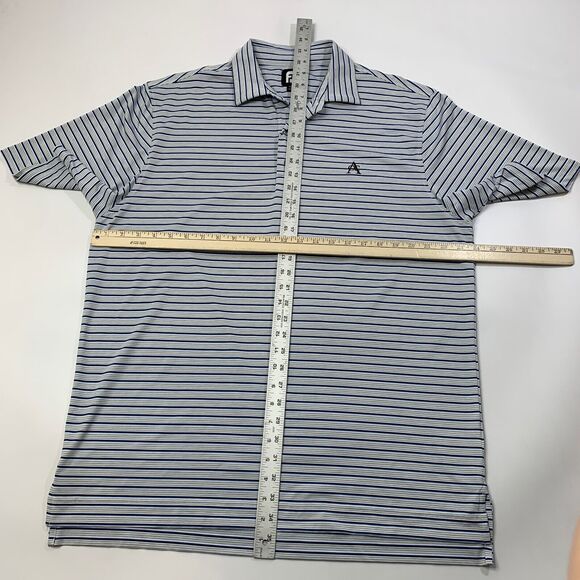 FJ FootJoy Shirt Men L Large Blue Grey Striped Droptail Hem Stretch Golf Polo - Picture 6 of 11